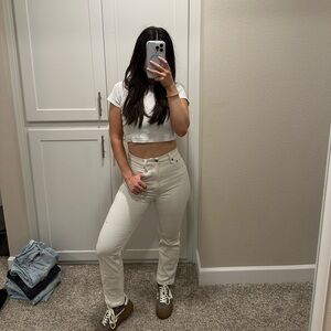 Abercrombie & Fitch Cream Ultra High Rise - the Ankle Straight Jeans